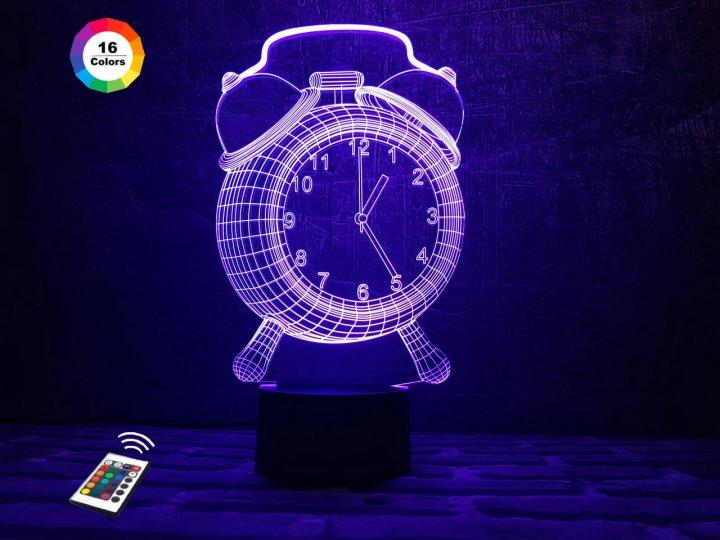 3D нічник "Будильник" (ВОЛІЧНЕ ЗОБРАЖЕННЯ)+ пульт ДК + мережевий адаптер +батарейки (3ААА) 3DTOYSLAMP, фото 1