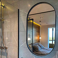 Овальне дзеркало в металевій рамі, овал чорний у ванну 80х40, 100х50, 120х60 см