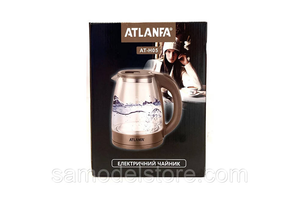 Електрочайник дисковий, скляний 1800 Вт Atlanfa AT-H05 2 л., фото 1