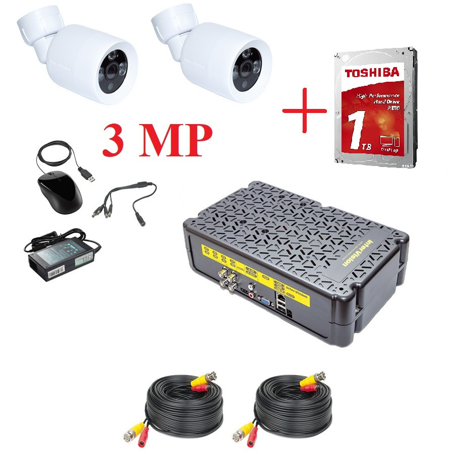 Комплект видеонаблюдения 2 камеры Intervision KIT-3MP-2CC + HDD 1TB ...