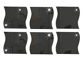 3D Наклейки на стіну дзеркальні Хвиля 6 шт  Чорний Хіт продажу!