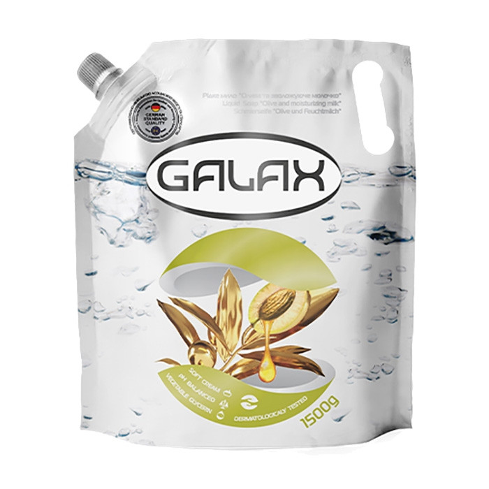 Жидкое мыло Galax Масло и увлажняющее молочко 1,5л (Doypack) Обогащено натуральными маслами 721648 - фото 1 - id-p1481268333