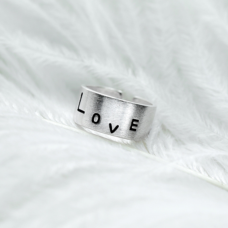 Широка матова каблучка LOVE на великий палець, срібне покриття 925 проби, регульований розмір 16,5-17,5