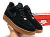 Зимові кросівки Nike Air Force 1 low Black Найк Форс чорні замшеві чоловічі хутряні утеплені, фото 6