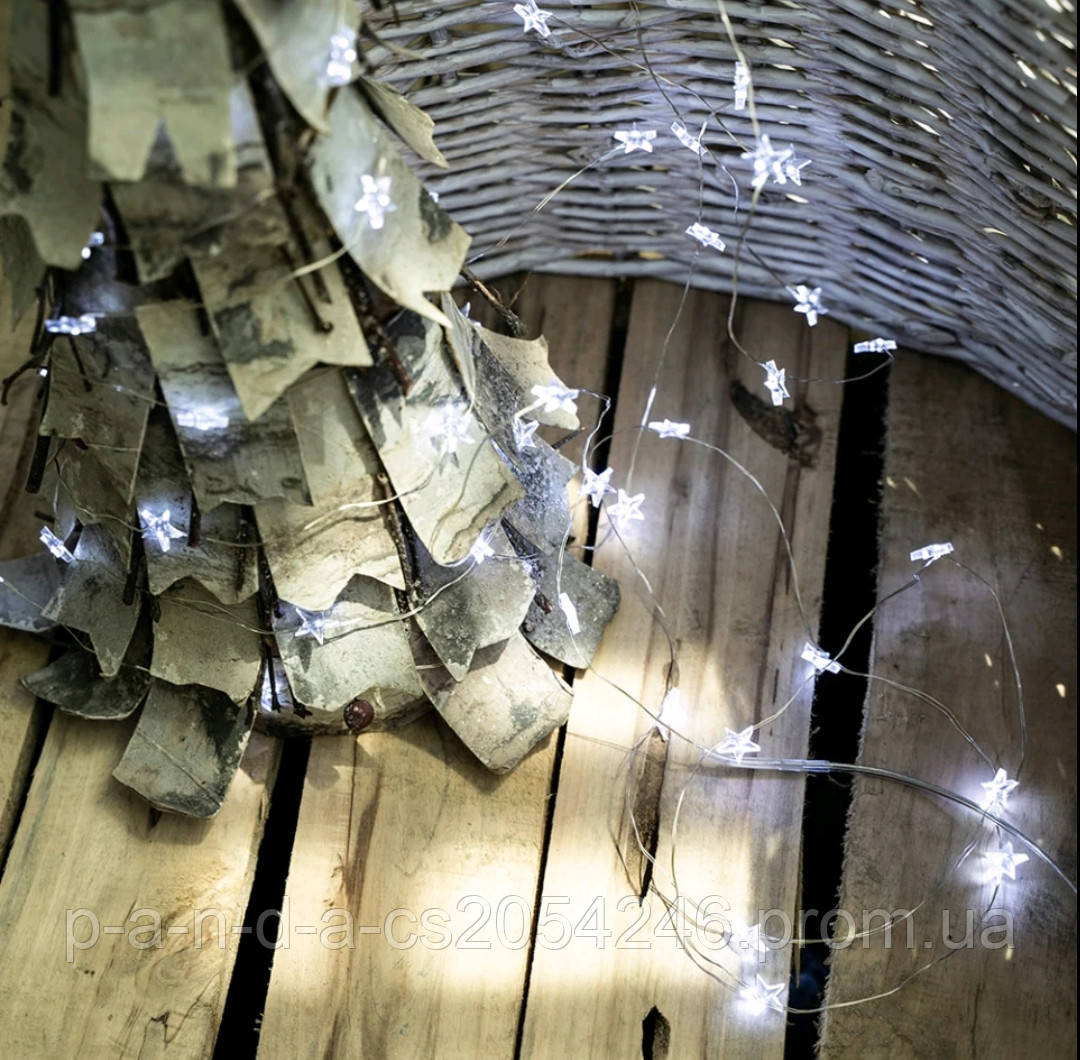 Світлодіодна гірлянда на мідному дроті з зірками нитка copper wire fairy tale 5м 50 led, фото 1