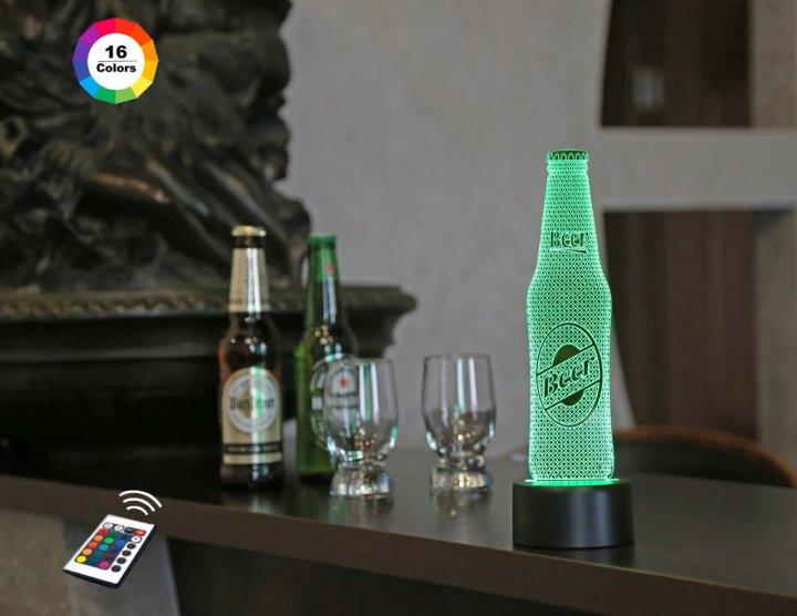 3D нічник "Beer" (ВОЛІЧНЕ ЗОБРАЖЕННЯ) + пульт ДК + мережевий адаптер + батарейки (3ААА) 3DTOYSLAMP, фото 1