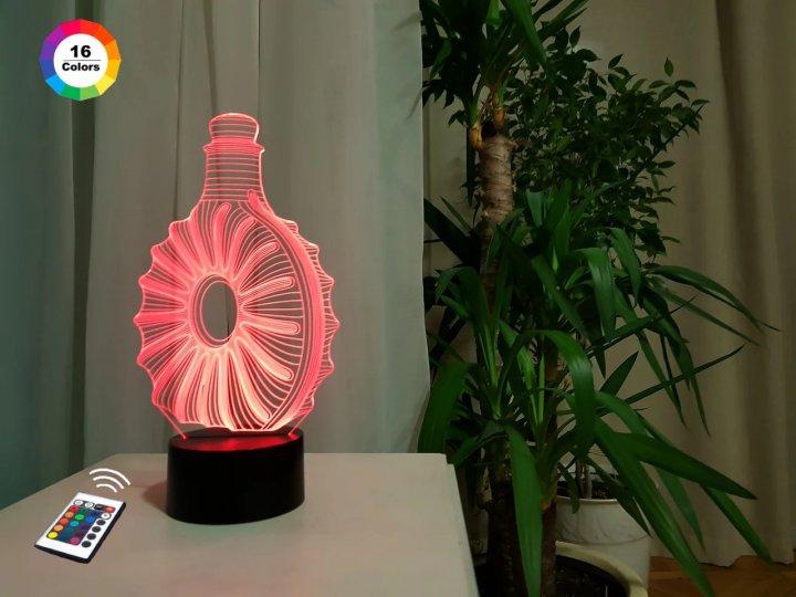 3D нічник "Коньяк" (ВОЛІЧНЕ ЗОБРАЖЕННЯ) + пульт ДК + мережевий адаптер + батарейки (3ААА) 3DTOYSLAMP, фото 1