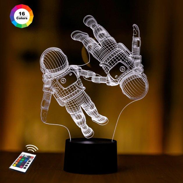 3D нічник "Космонавти" (ВОЛІЧНЕ ЗОБРАЖЕННЯ) + пульт ДК + мережевий адаптер + батарейки (3ААА) 3DTOYSLAMP