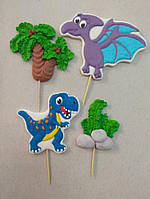 Динозаври 2D №3  кондитерський декор на торт, топпери цукрові, прикраси на шпажках на торт, цукрові фігурки