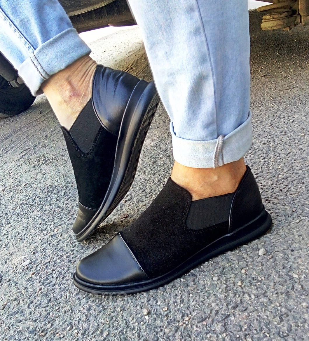 Комбіновані жіночі туфлі з натуральної шкіри та замші