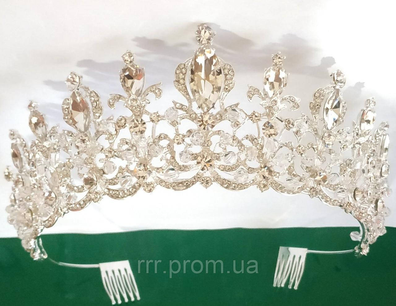 222 Весільні корони всипані камінням і стеклярусом. Високі весільні корони оптом.
