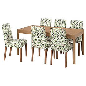 IKEA EKEDALEN / BERGMUND Стіл та 6 стільців, дуб / Fågelfors різнобарвний (594.084.84)
