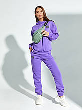 Фіолетовий утеплений флисом жіночий спортивний костюм з капюшоном
