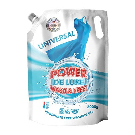 Гель для прання Power Wash DE LUXE Універсал 2 л (Doypack) розщеплюють складні забруднення, такі як жир, олія, кров 600759