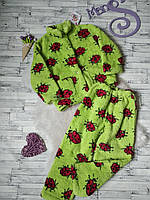 Махровая пижама детская салатовая божья коровка на рост 128 см