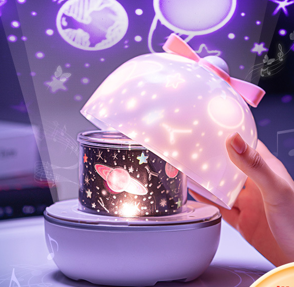 Зоряний LED каганець, проектор, світлодіодна проекційна лампа, обертання на 360 градусів, 6 проекцій, музика