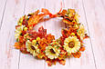 Віночок для волосся осінній / вінок на голову з листям і жовтими квітами 466, фото 2