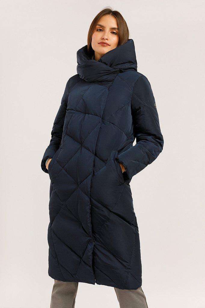 Довгий жіночий пуховик Finn Flare W19-12022-101 темно-синій XS, фото 1