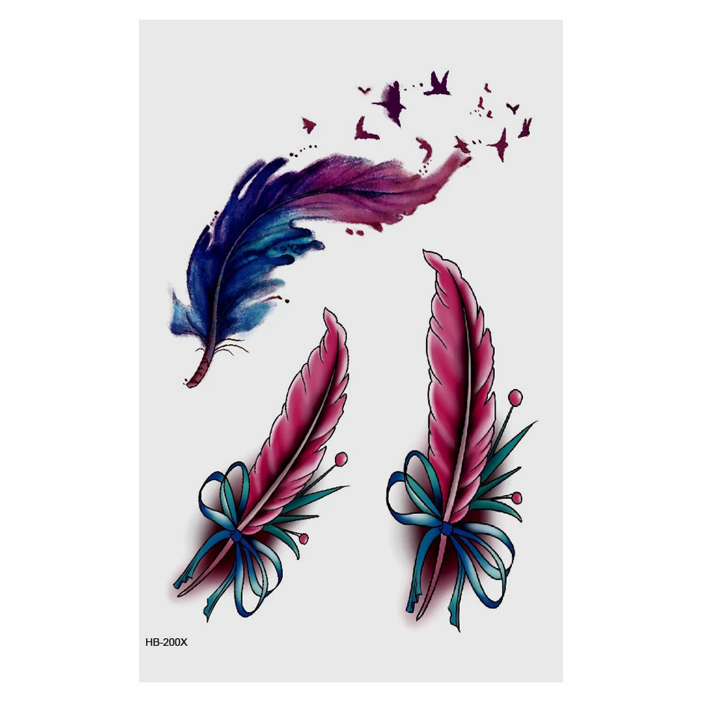Тимчасове тату Три пурпурних пера (HB-200X, 21x15 см), фото 1