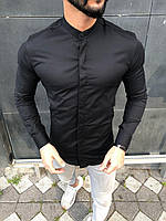 Рубашка мужская черная однотонная длинный рукав