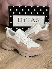 Жіночі кросівки на високій підошві Ditas Беж шкіряні, фото 2