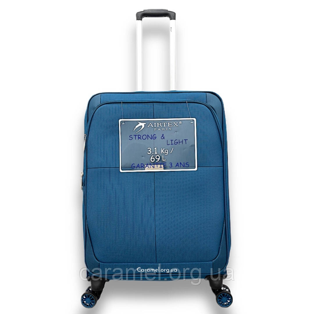 Валіза тканинна на 4х колесах середня M синя | 68х42х28 см | 3.100 кг | 69 л | AIRTEX 826
