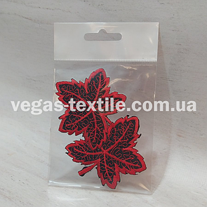 Нашивка на одяг тканинне Кленове листя червоний із чорним