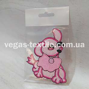 Нашивка на одяг тканинна Собака рожева