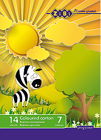 Кольоровий картон А4 односторонній 7 кольорів 14 аркушів 230 г/м2 Zibi ZB.1951