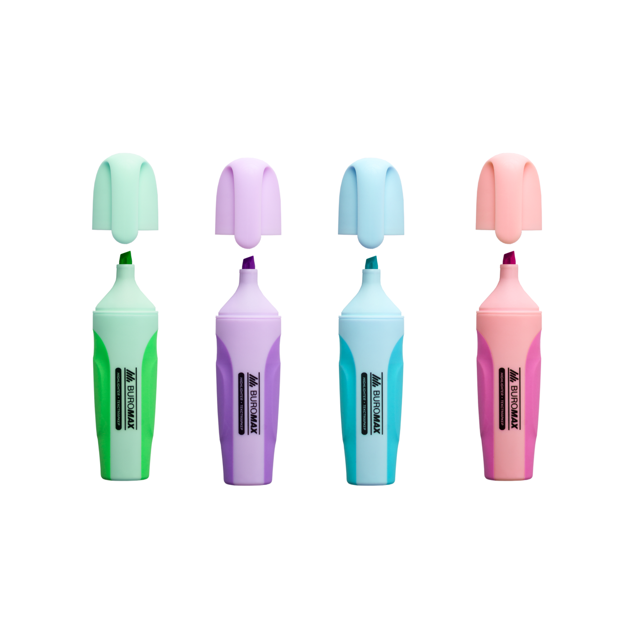 Набір текст-маркерів 4шт PASTEL 2-4мм з гумовими вставками BUROMAX BM.8905-94, фото 1
