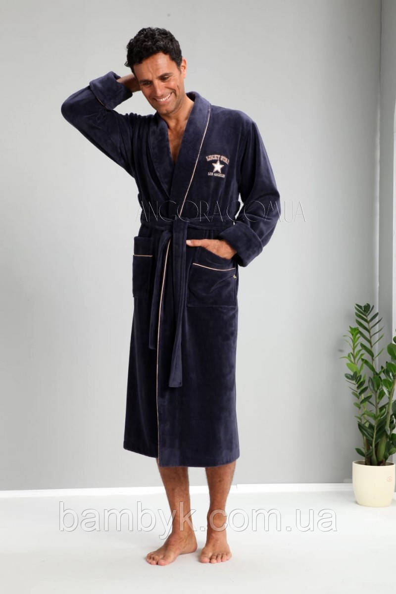 Чоловічий бамбуковий халат (новинка) Nusa NS-1195 синій