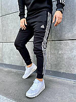 Брюки спортивные мужские зимние на флисе Adidas (Адидас) черные Спортивные штаны теплые