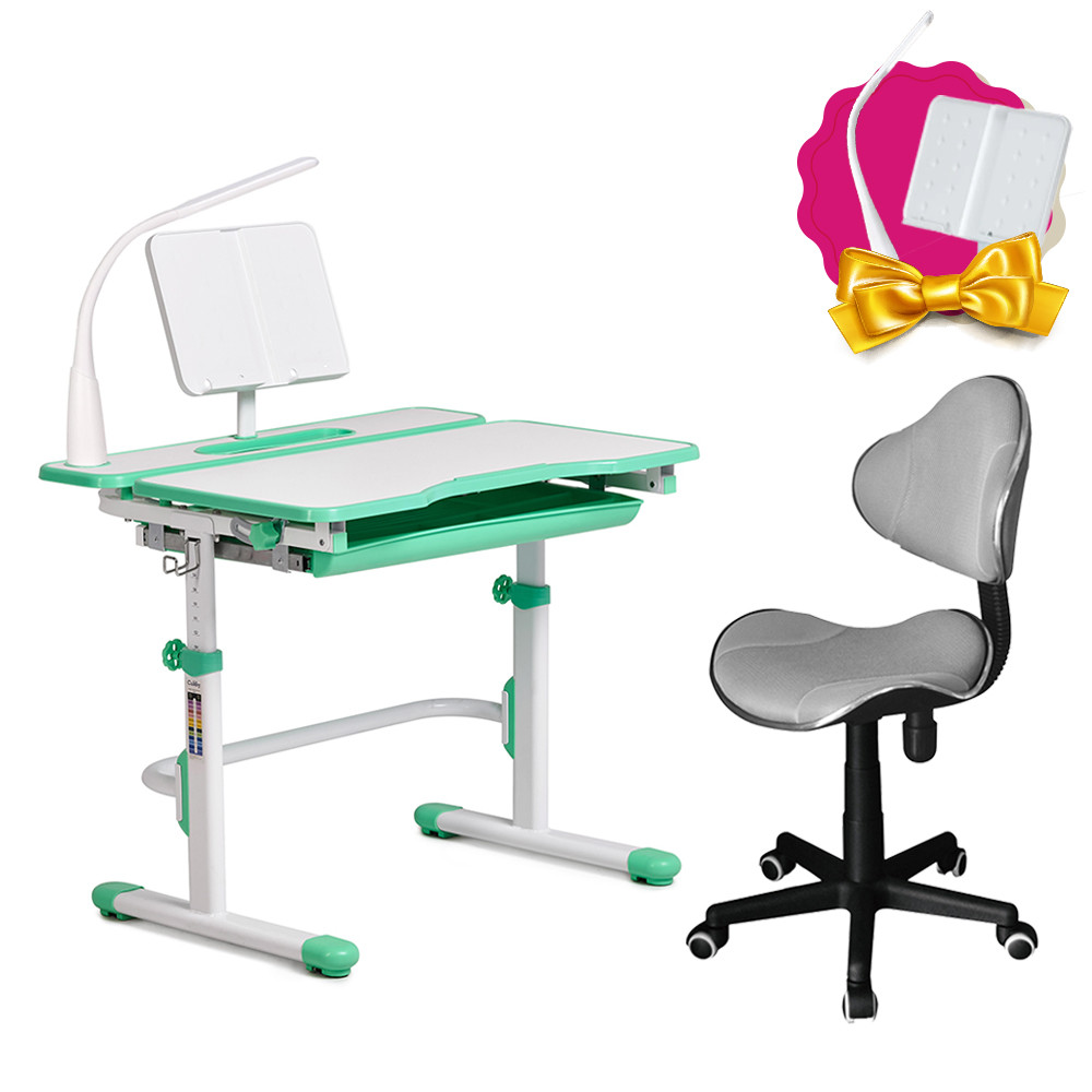 Комплект зростаюча парта Cubby Fressia Green+комп'ютерне крісло FunDesk LST3 Grey