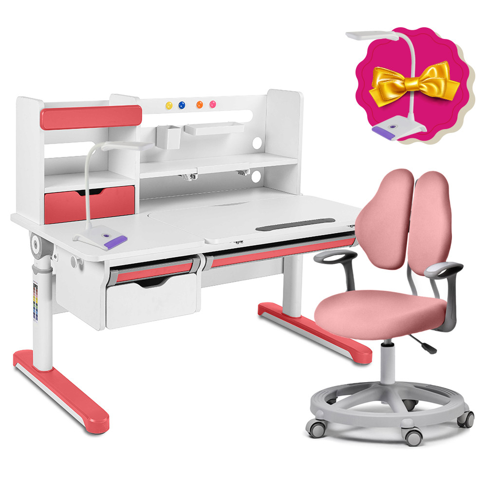 Зростаючий комплект для дівчинки парта FunDesk Pensare Pink + крісло для дому FunDesk Vetta II Pink