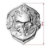 Кільце срібне Череп Моряка, компас, щупальця восьминога, байкерські кільця, фото 3