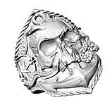 Кільце срібне Череп Моряка, компас, щупальця восьминога, байкерські кільця, фото 4