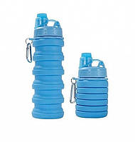 Складная силиконовая бутылка с карабином LUX Bottle 500 мл (голубой)