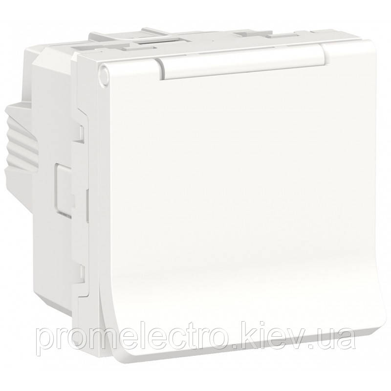 Розетка з з/к з шторками і кришкою, 16А, гвинтові клеми, білий, Unica NEW NU303718TA
