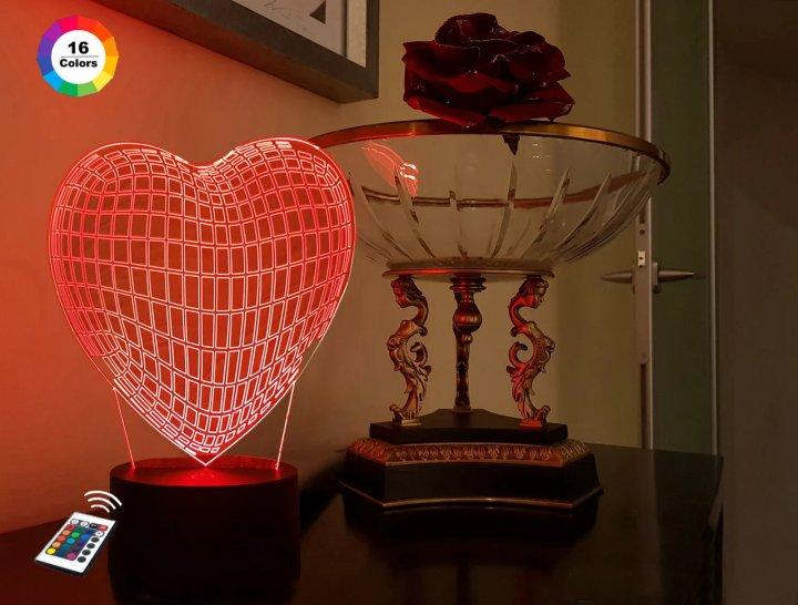 3D нічник "Серце" (ВОЛІЧНЕ ЗОБРАЖЕННЯ) + пульт ДК + мережевий адаптер + батарейки (3ААА) 3DTOYSLAMP