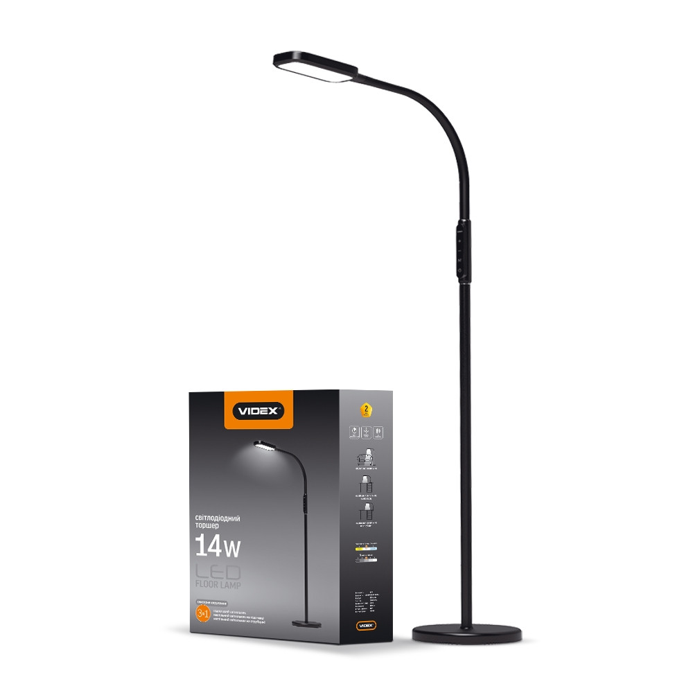 LED торшер черный VIDEX TF07B 14W 3000-5500K, фото 1
