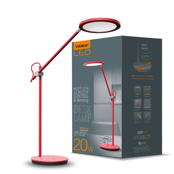 LED лампа настольная VIDEX TF15B 20W 4100K красная