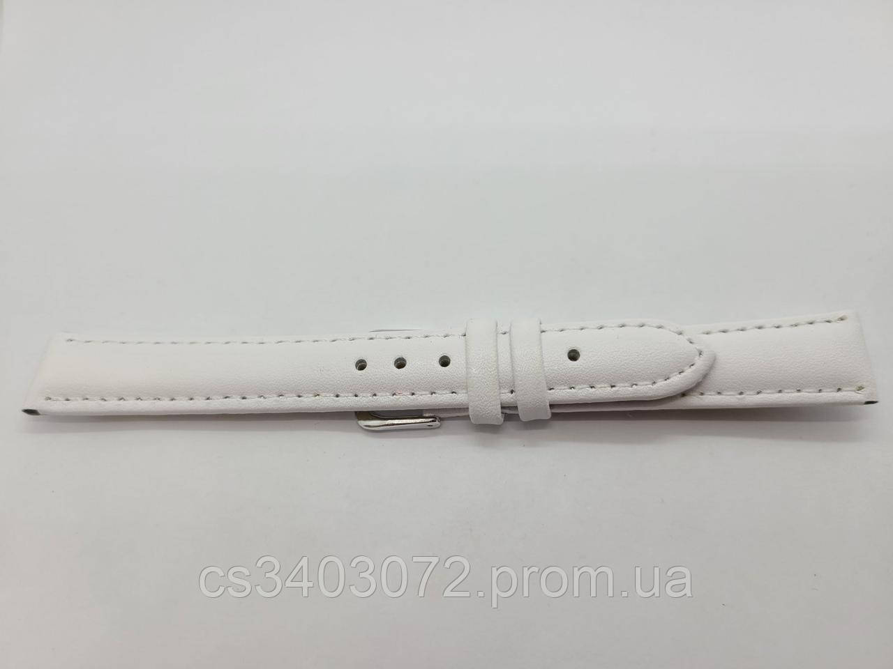 Білий шкіряний ремінець для наручних годинників з білою строчкою 16 мм