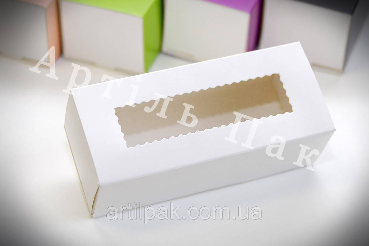 Коробка для макаронс та Hand Made з вікном Біла 141*59*50