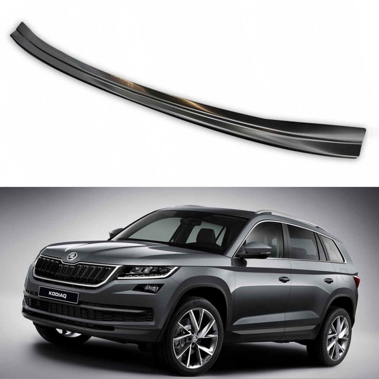Захисна накладка на задній бампер для Skoda Kodiaq 2016-2020, FL2021-2023 /чорна нерж.сталь/