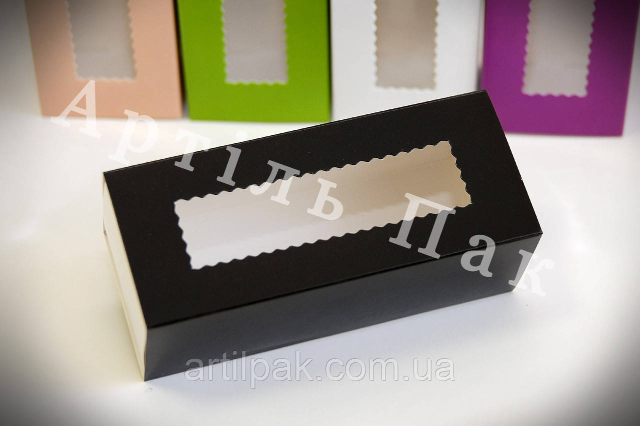Коробка для макаронс та Hand Made з вікном Чорна 141*59*50, фото 1