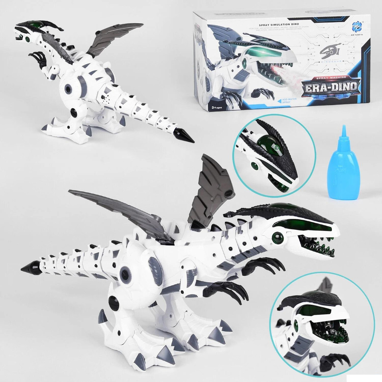 Динозавр 881-3 на батарейках, ходить, дихає парою, підсвічування очей і голови, звук, в коробці