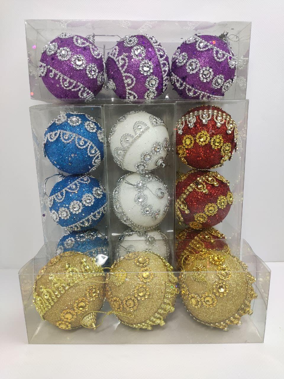 Набір новорічних куль із підвісками – 3 шт, 8 см, фото 1