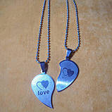 Парные кулоны сердце для влюбленных. Гравировка "I Love you". Цвет серебро и титан., фото 8
