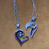 Парные кулоны сердце для влюбленных. Гравировка "I Love you". Цвет серебро и титан., фото 9