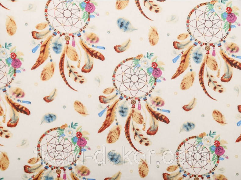 Сатин (бавовняна тканина) Ловці снів акварельні, фото 1
